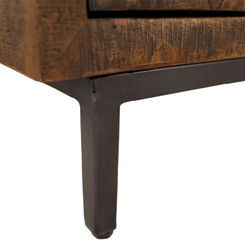 Bahut en bois de manguier de 160 cm de large à 2 tiroirs avec accents en fer, Marron