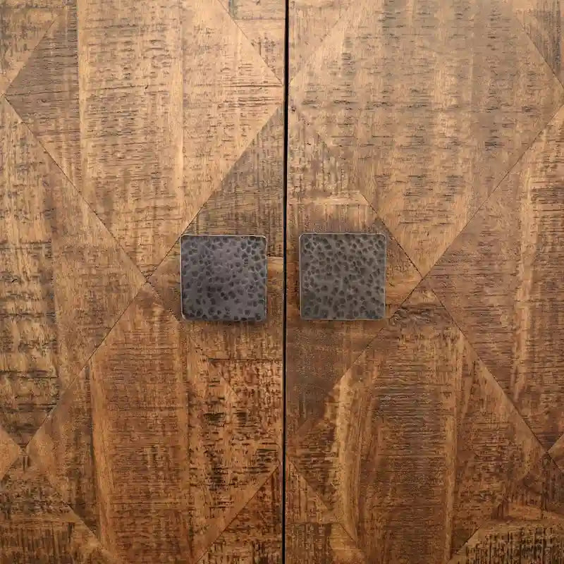 Bahut en bois de manguier de 160 cm de large à 2 tiroirs avec accents en fer, Marron