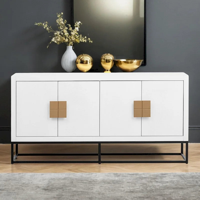 Buffet de luxe à 4 portes avec étagères réglables et pieds en métal