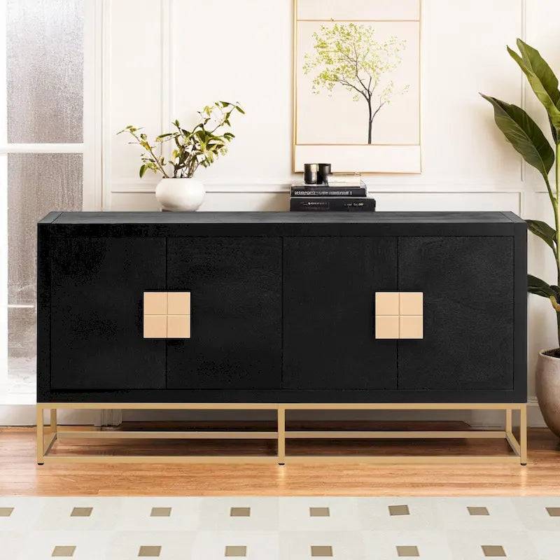 Buffet de luxe à 4 portes avec étagères réglables et pieds en métal