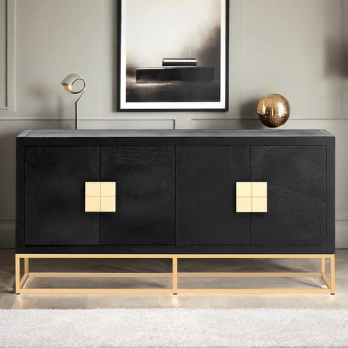 Buffet de luxe à 4 portes avec étagères réglables et pieds en métal