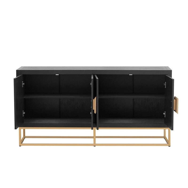 Buffet de luxe à 4 portes avec étagères réglables et pieds en métal