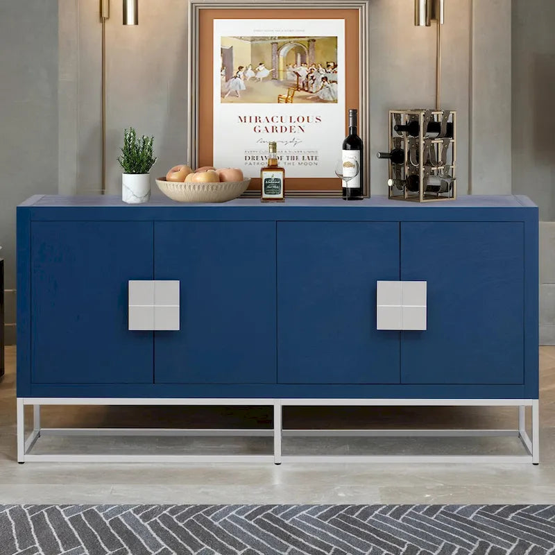 Buffet de luxe à 4 portes avec étagères réglables et pieds en métal