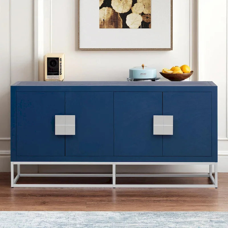 Buffet de luxe à 4 portes avec étagères réglables et pieds en métal