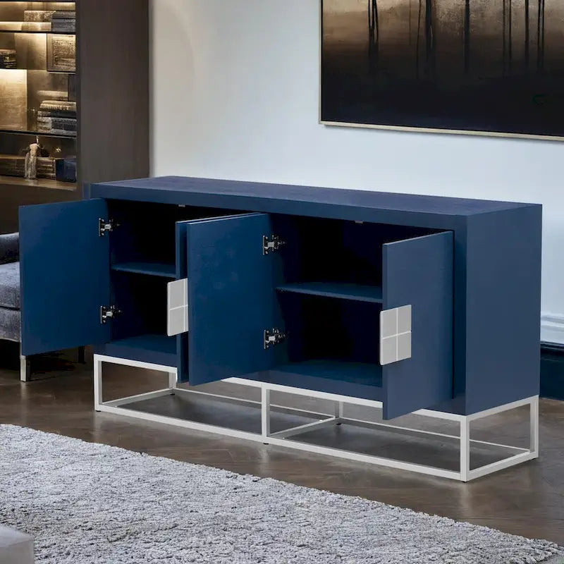 Buffet de luxe à 4 portes avec étagères réglables et pieds en métal