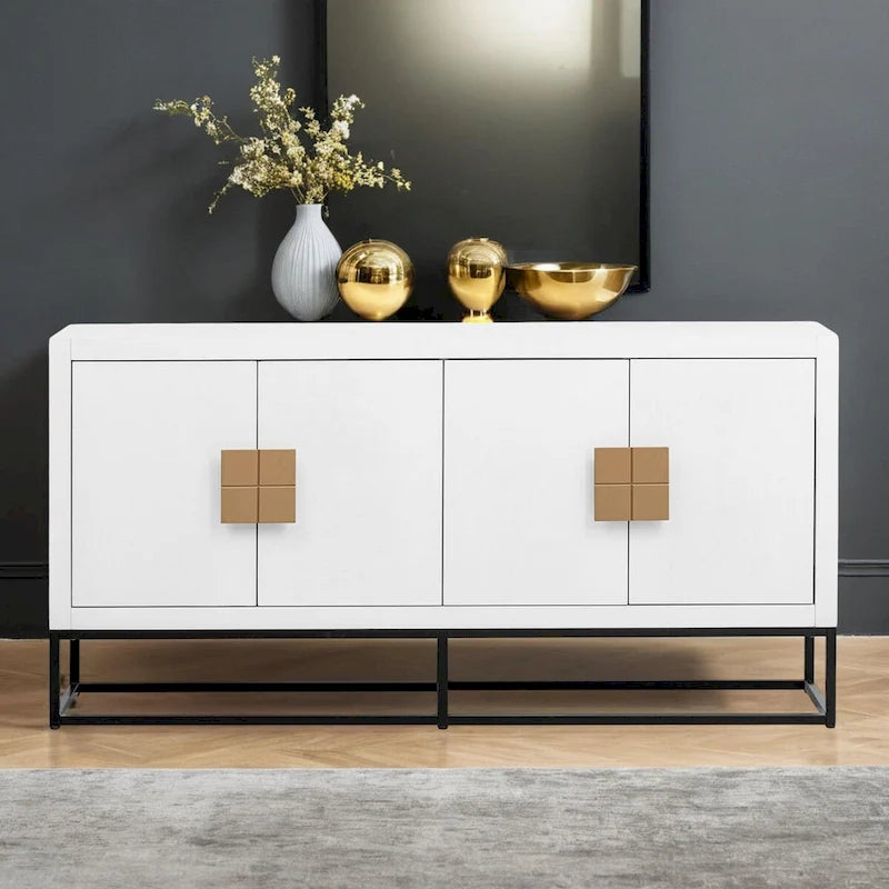 Buffet de luxe à 4 portes avec étagères réglables et pieds en métal
