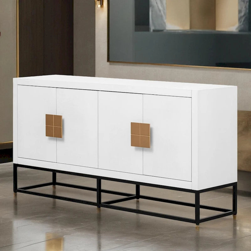 Buffet de luxe à 4 portes avec étagères réglables et pieds en métal