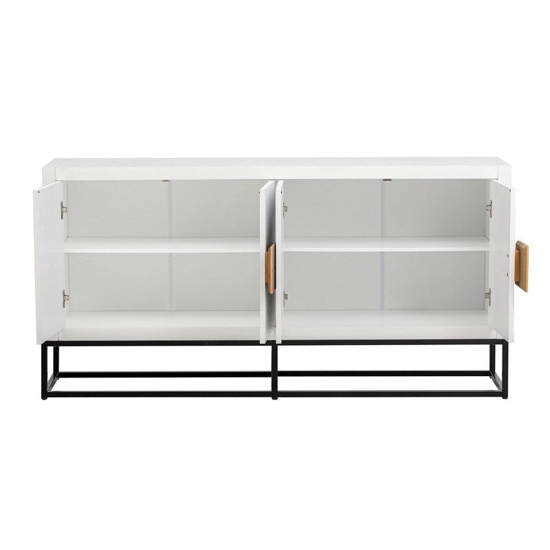 Buffet de luxe à 4 portes avec étagères réglables et pieds en métal