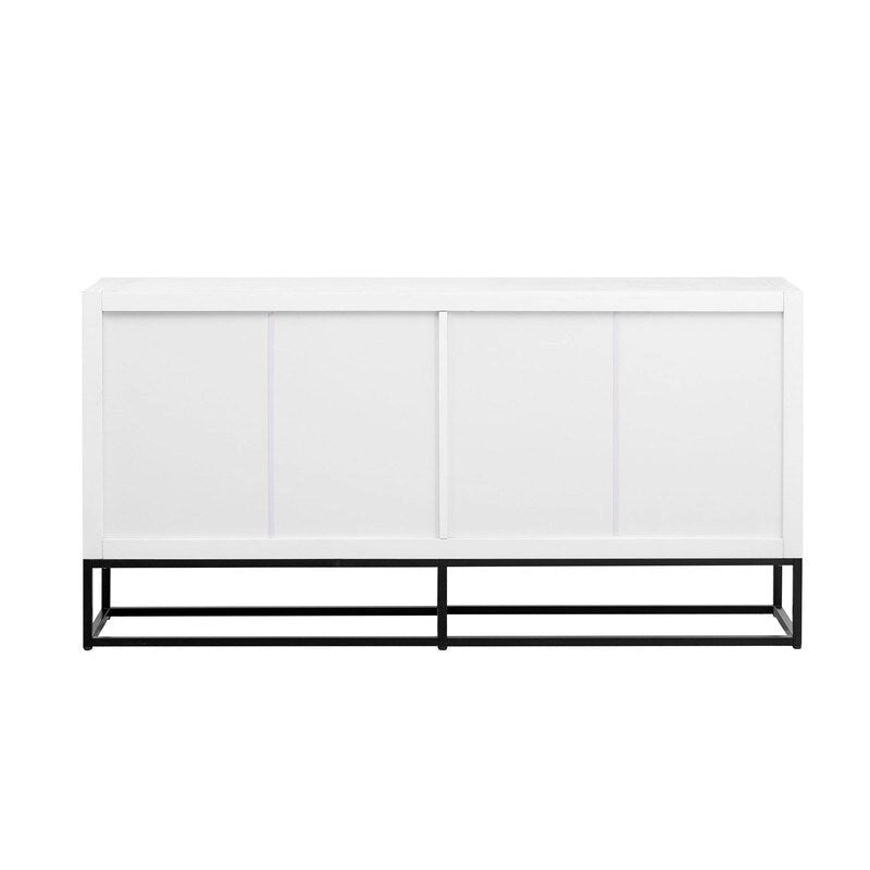 Buffet de luxe à 4 portes avec étagères réglables et pieds en métal