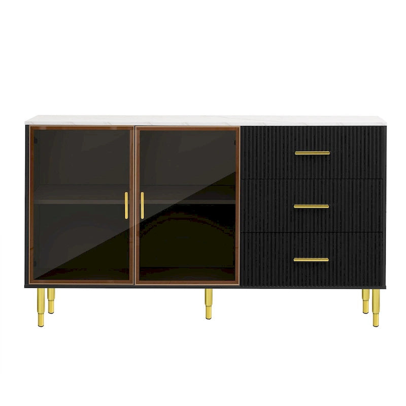 Bahut moderne avec pieds et poignées en métal - 60L x 16P x 36H