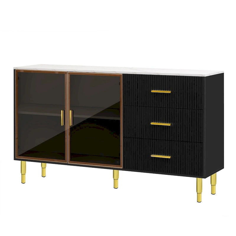 Bahut moderne avec pieds et poignées en métal - 60L x 16P x 36H
