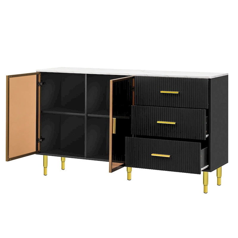 Bahut moderne avec pieds et poignées en métal - 60L x 16P x 36H
