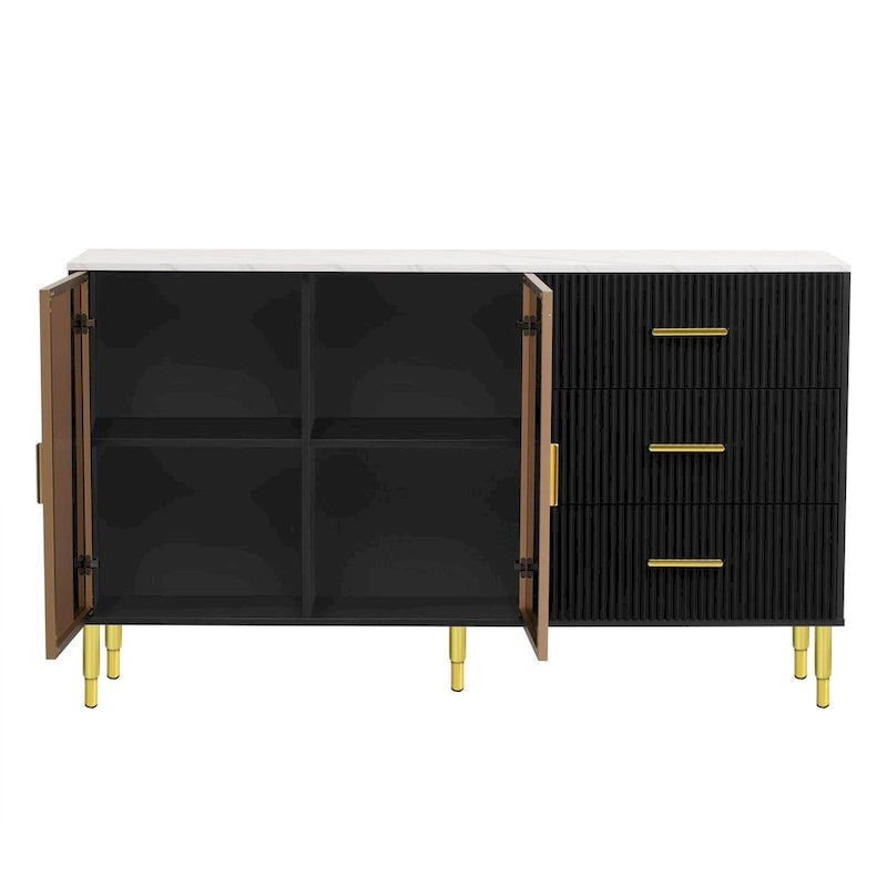 Bahut moderne avec pieds et poignées en métal - 60L x 16P x 36H