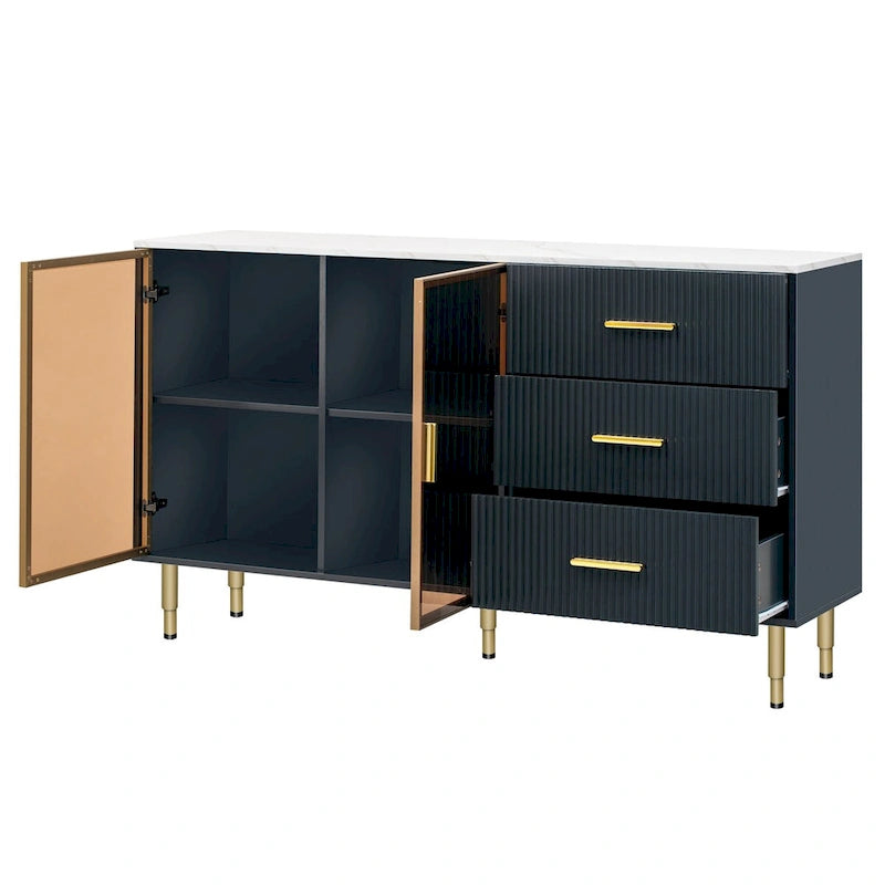Bahut moderne avec pieds et poignées en métal - 60L x 16P x 36H
