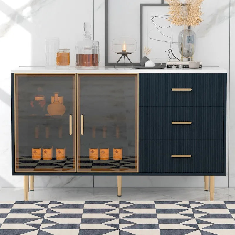 Bahut moderne avec pieds et poignées en métal - 60L x 16P x 36H