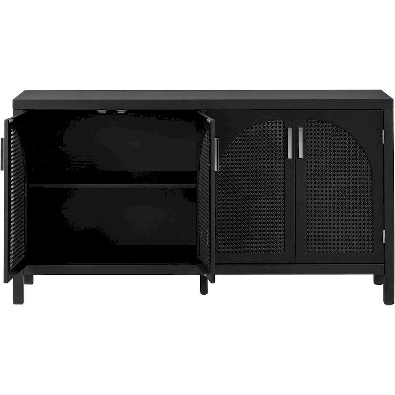 Buffet avec porte en rotin synthétique et poignées en métal – 120L x 30P x 80H cm