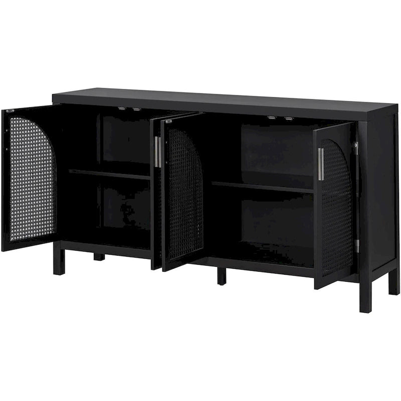 Buffet avec porte en rotin synthétique et poignées en métal – 120L x 30P x 80H cm