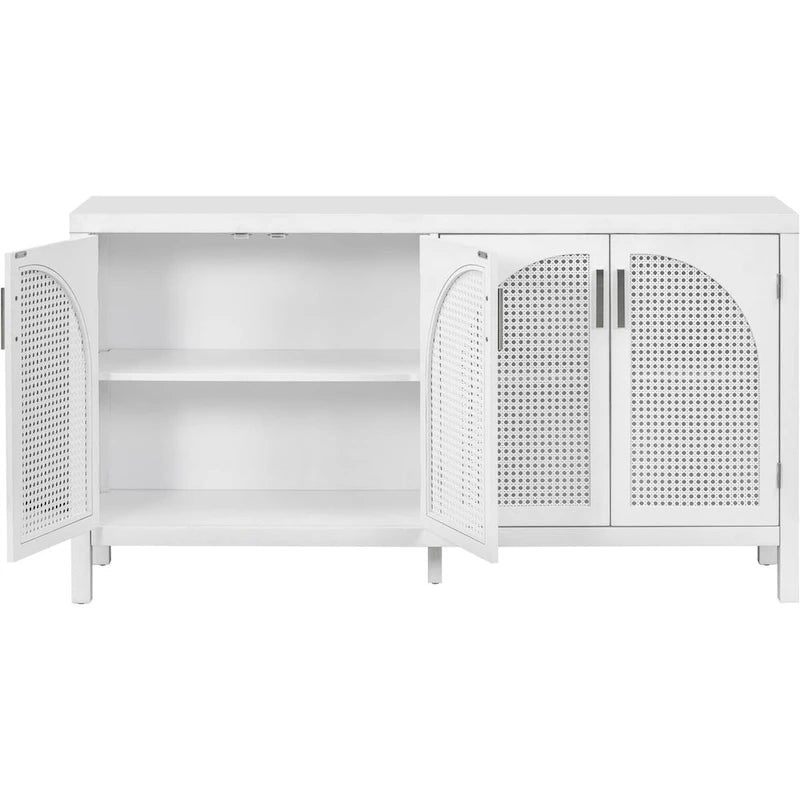 Buffet avec porte en rotin synthétique et poignées en métal – 120L x 30P x 80H cm