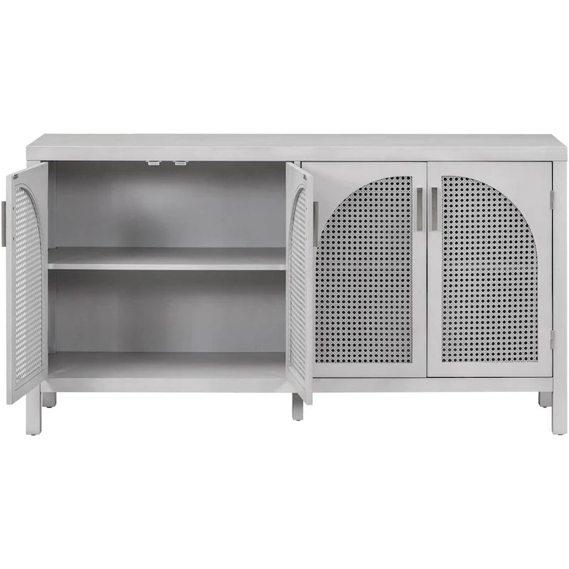 Buffet avec porte en rotin synthétique et poignées en métal – 120L x 30P x 80H cm