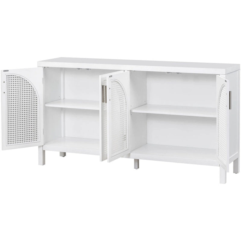Buffet avec porte en rotin synthétique et poignées en métal – 120L x 30P x 80H cm