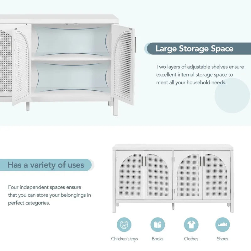 Buffet avec porte en rotin synthétique et poignées en métal – 120L x 30P x 80H cm