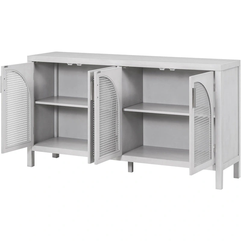 Buffet avec porte en rotin synthétique et poignées en métal – 120L x 30P x 80H cm