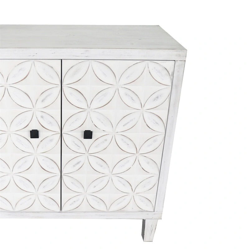 Buffet bas en bois 4 portes effet bois blanchi