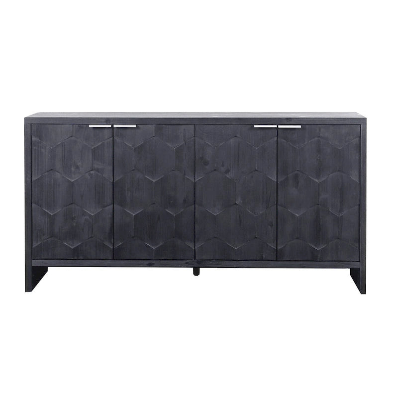 Buffet en bois à 4 portes avec motifs hexagonaux