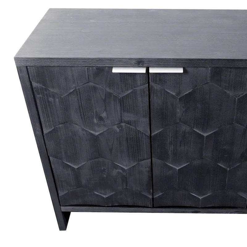 Buffet en bois à 4 portes avec motifs hexagonaux