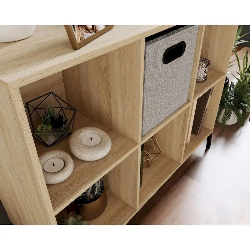 Étagère de rangement à 6 cubes avec compartiments ouverts et base en métal