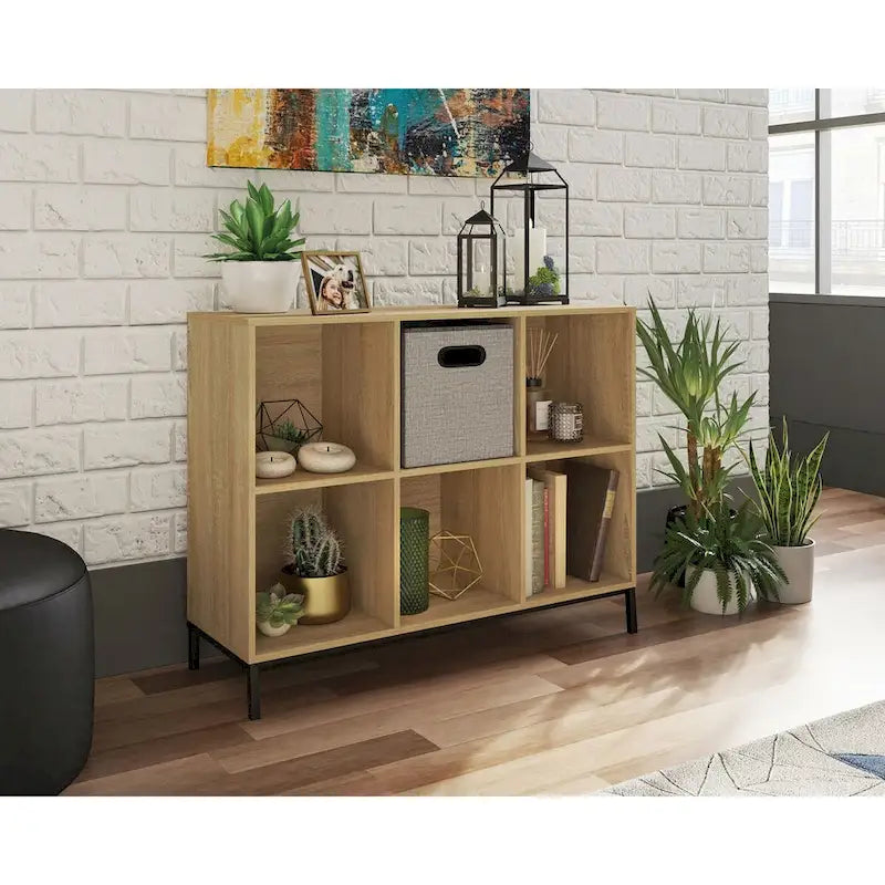 Étagère de rangement à 6 cubes avec compartiments ouverts et base en métal