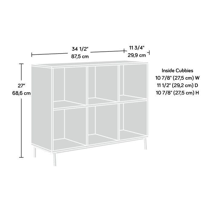 Étagère de rangement à 6 cubes avec compartiments ouverts et base en métal