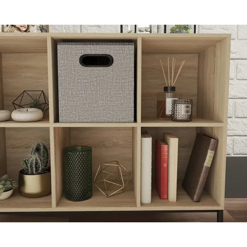 Étagère de rangement à 6 cubes avec compartiments ouverts et base en métal