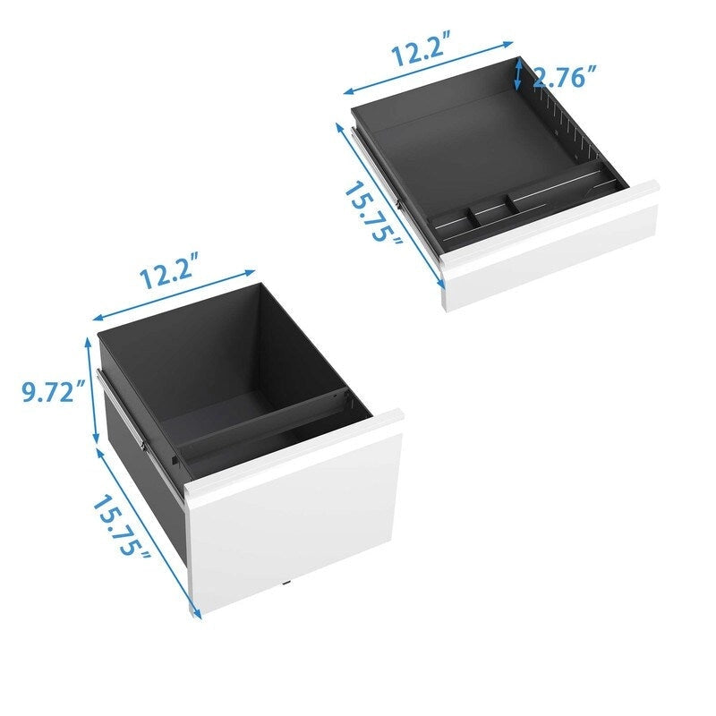 Classeurs mobiles métalliques à 3 tiroirs avec serrure pour bureau à domicile, lettres/format légal/A4