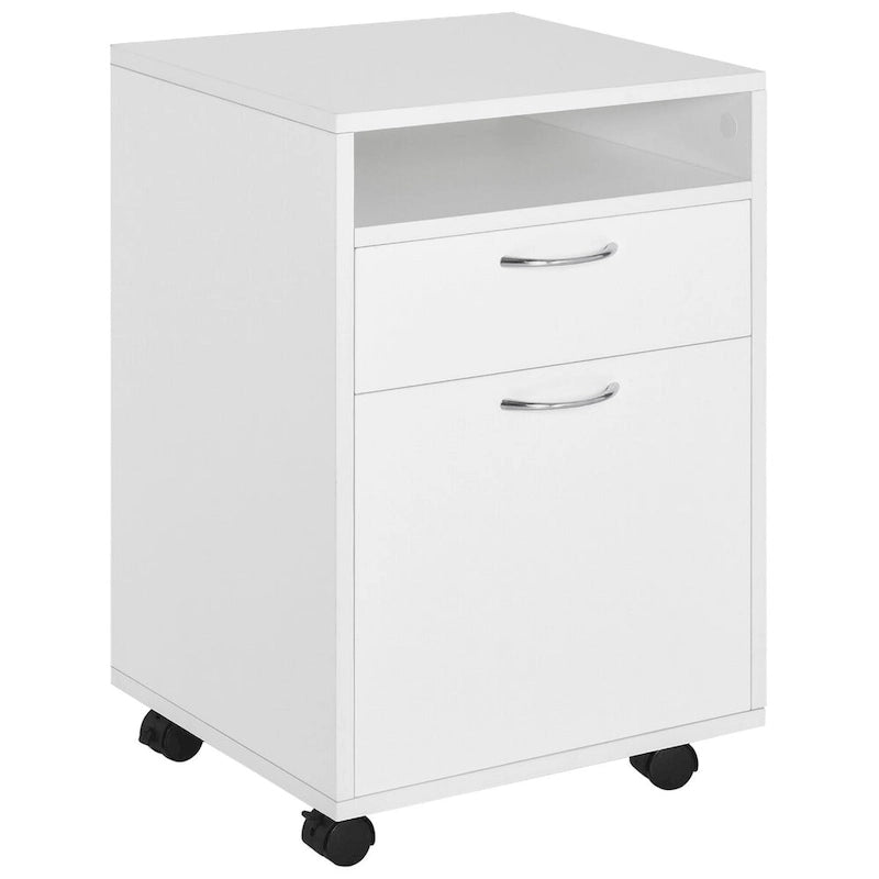 Meuble de rangement mobile moderne avec 1 étagère, 1 tiroir et 1 placard, support d'imprimante avec roulettes