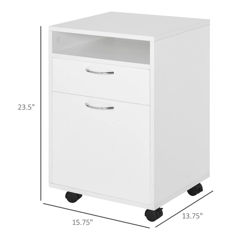 Meuble de rangement mobile moderne avec 1 étagère, 1 tiroir et 1 placard, support d'imprimante avec roulettes