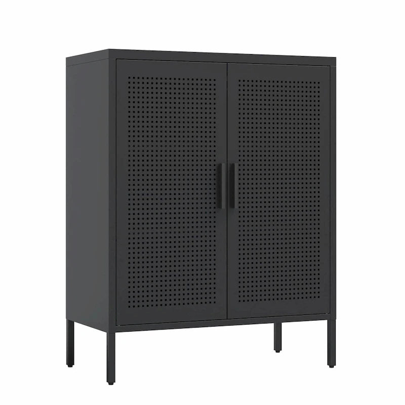 Armoire de rangement en acier verrouillable avec 2 portes grillagées et étagères réglables