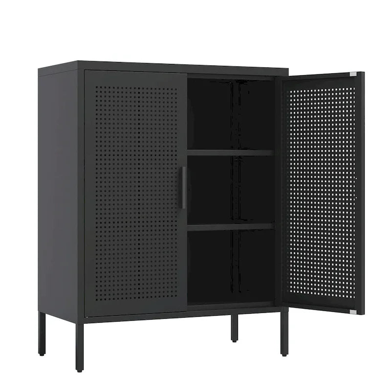 Armoire de rangement en acier verrouillable avec 2 portes grillagées et étagères réglables