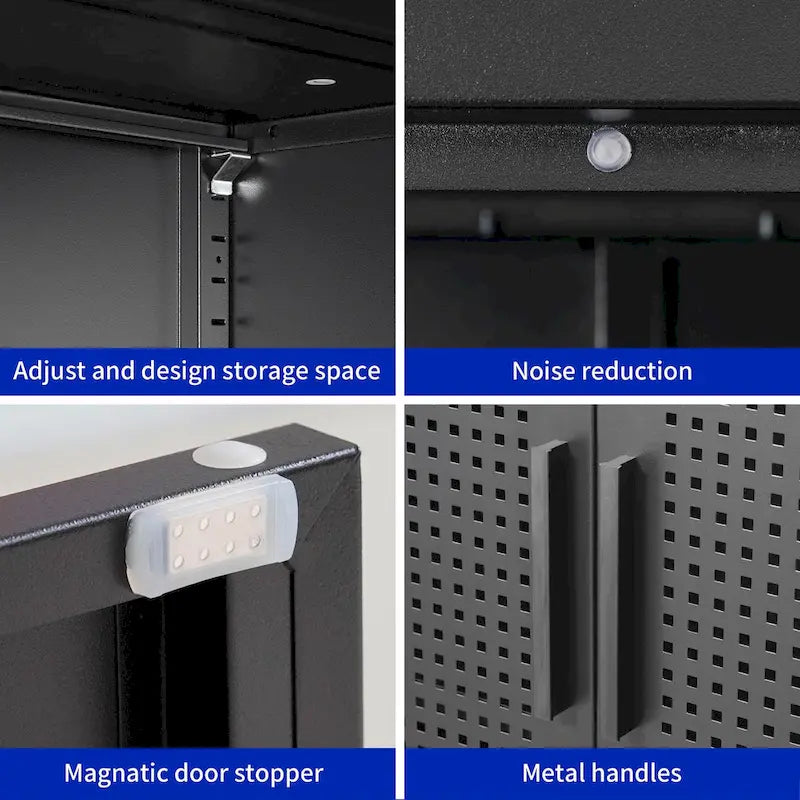 Armoire de rangement en acier verrouillable avec 2 portes grillagées et étagères réglables
