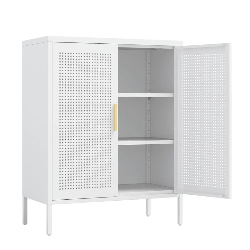 Armoire de rangement en acier verrouillable avec 2 portes grillagées et étagères réglables