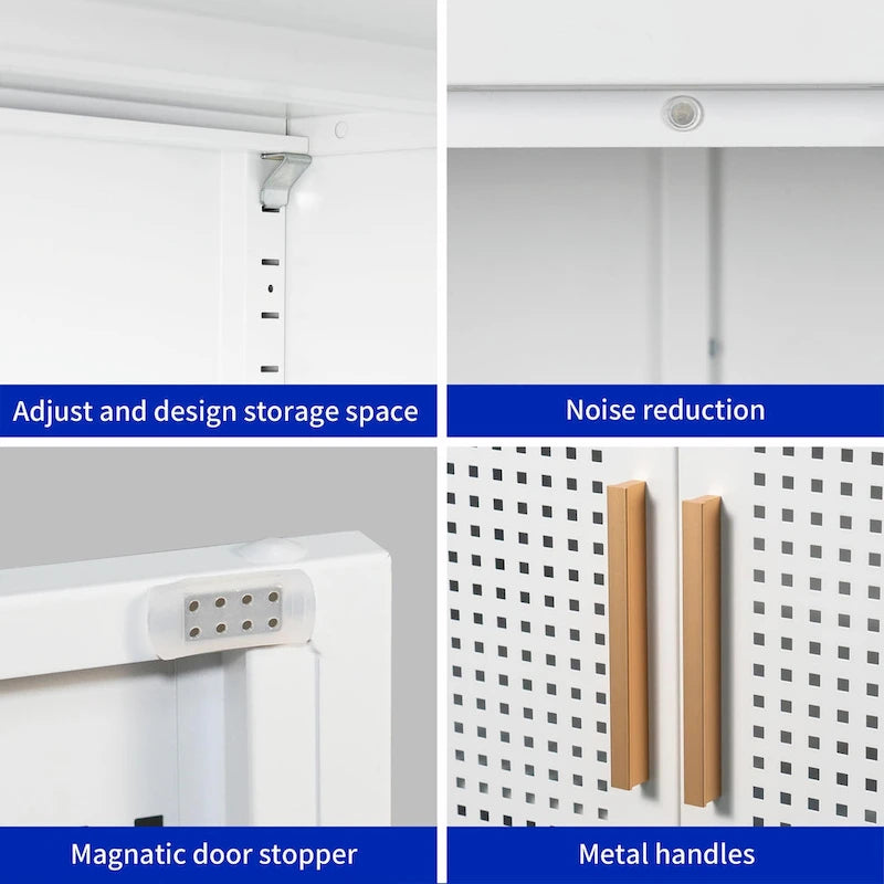 Armoire de rangement en acier verrouillable avec 2 portes grillagées et étagères réglables