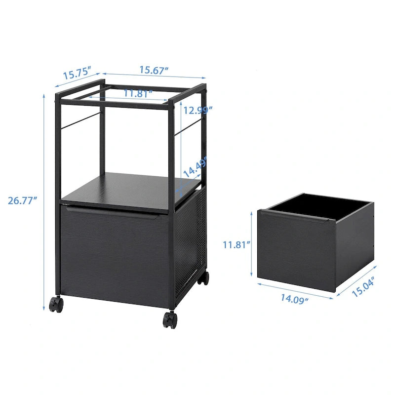 Classeur vertical mobile avec porte-documents, support d'imprimante avec étagère de rangement ouverte, convient aux formats A4 ou lettre pour bureau à domicile