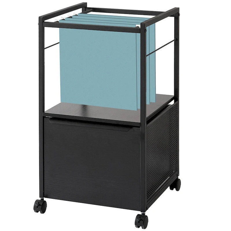Classeur vertical mobile avec porte-documents, support d'imprimante avec étagère de rangement ouverte, convient aux formats A4 ou lettre pour bureau à domicile