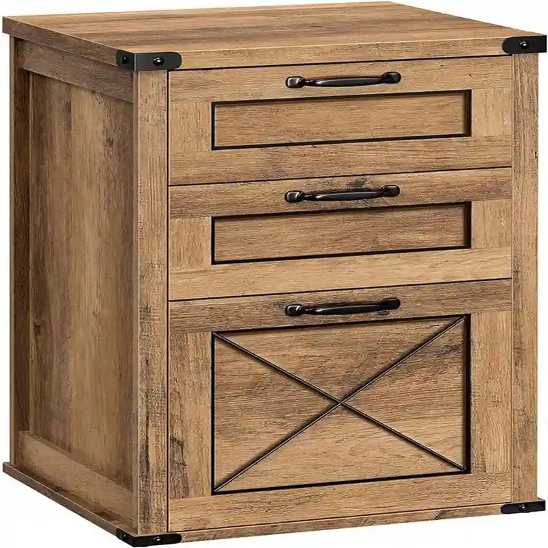 Classeur de ferme à 3 tiroirs avec porte de grange, 15,7P x 17,7L x 27H