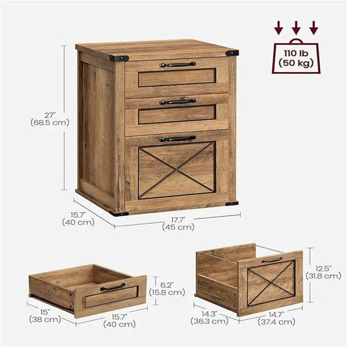 Classeur de ferme à 3 tiroirs avec porte de grange, 15,7P x 17,7L x 27H