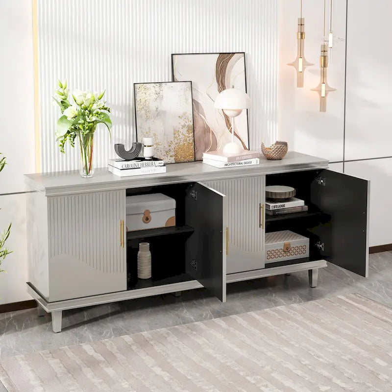 70.07Grand Cabinet à 4 Portes, Idéal pour le Salon, la Cuisine, la Chambre et le Couloir (Champagne)