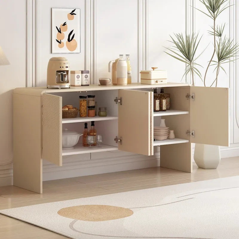 Grand buffet de 152 cm avec 4 portes, style minimaliste