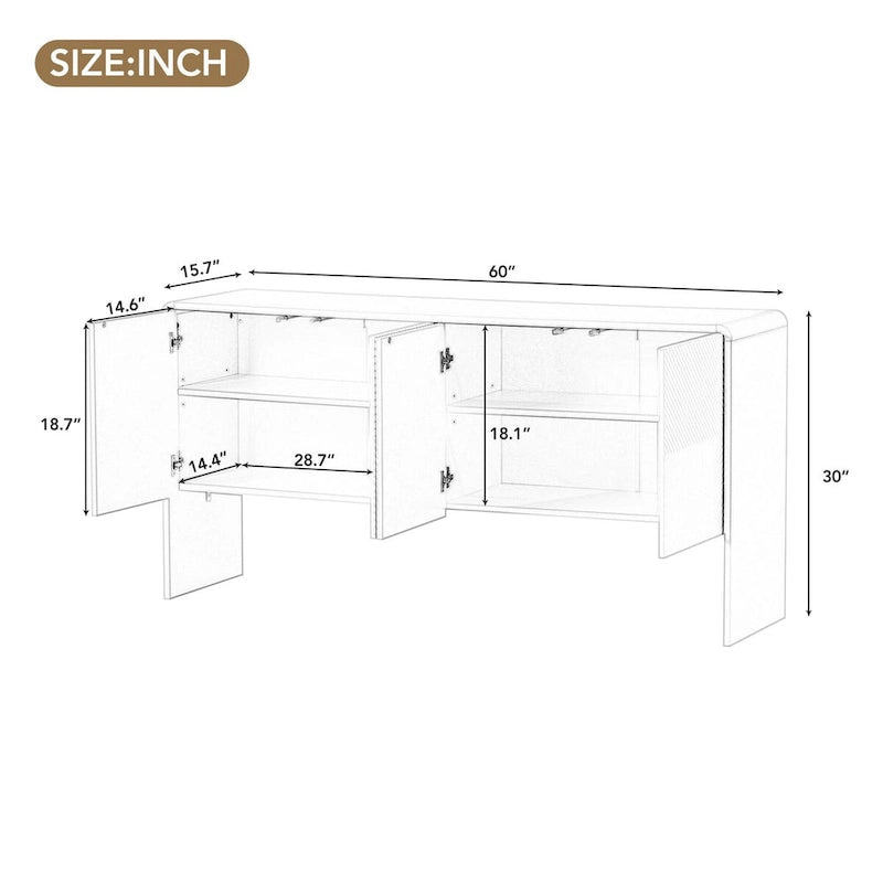 Grand buffet de 152 cm avec 4 portes, style minimaliste