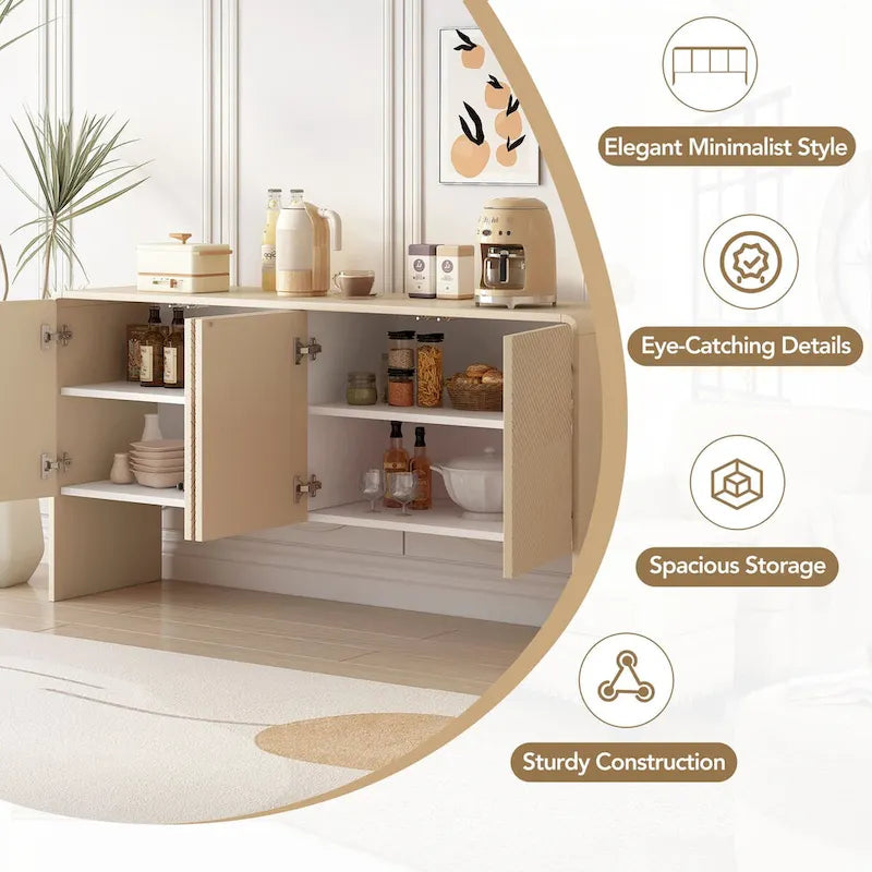 Grand buffet de 152 cm avec 4 portes, style minimaliste