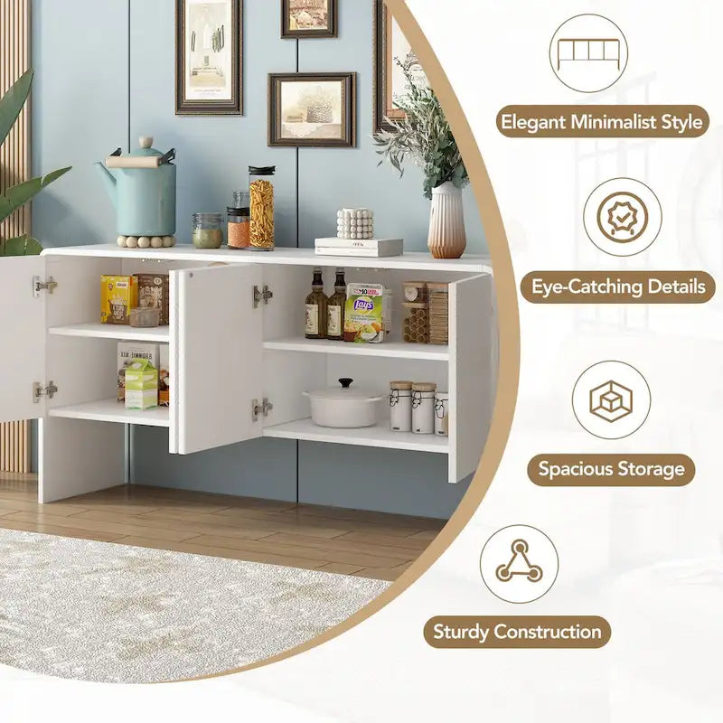 Grand buffet de 152 cm avec 4 portes, style minimaliste